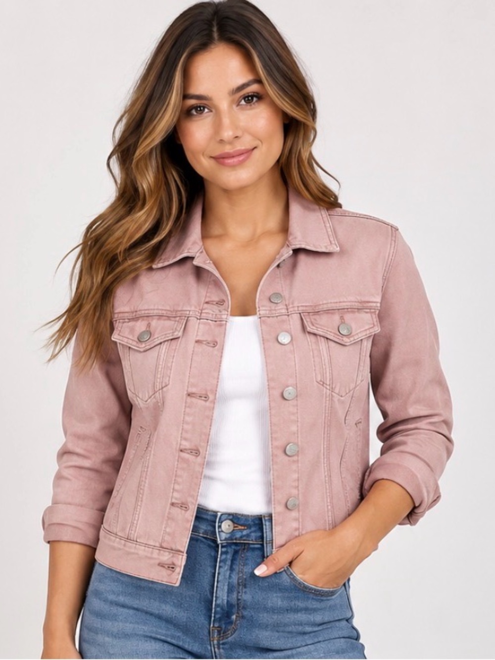 Maurices Blush Pink Denim Jacket size CS